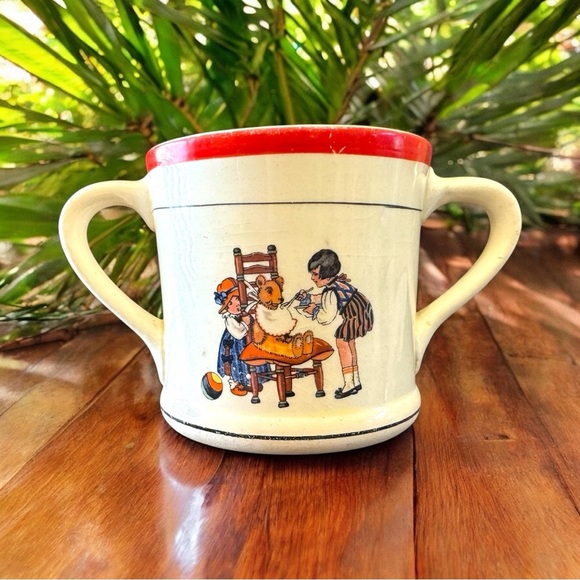 VINTAGE C.P. Co. Double-Handled Children’s Mug - Classic Nursery Scene - Picture 1 of 12